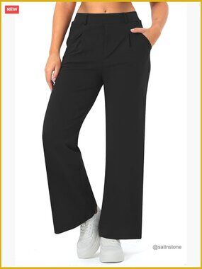 Stretchy Wide Leg Work Pants with Pockets High Rise Office Trousers